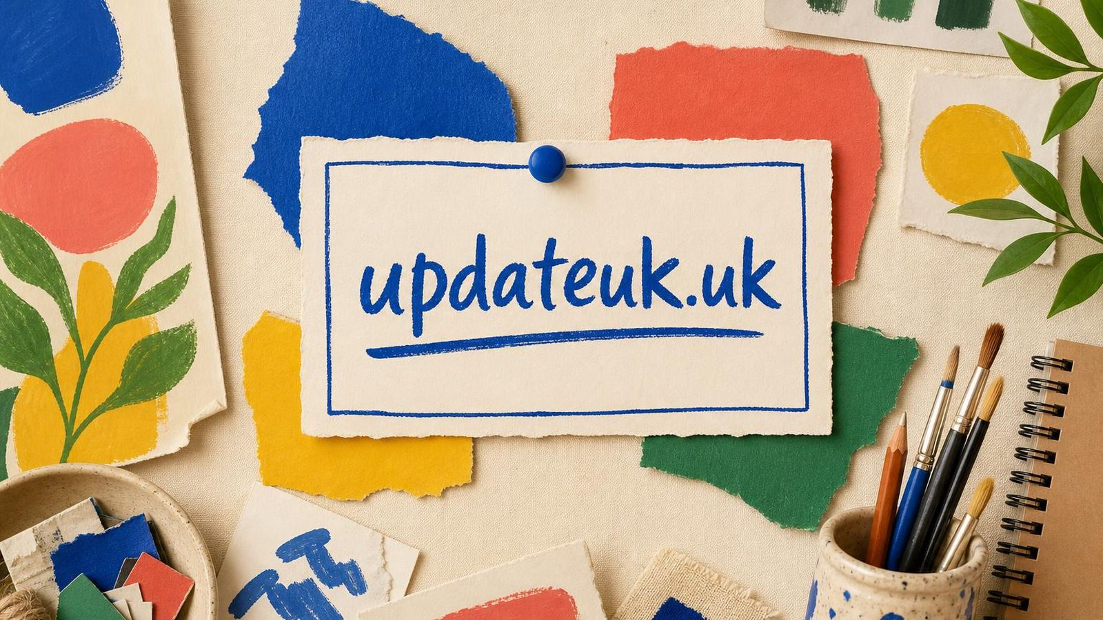 Paper card labelled updateuk dot uk pinned to a research wall.